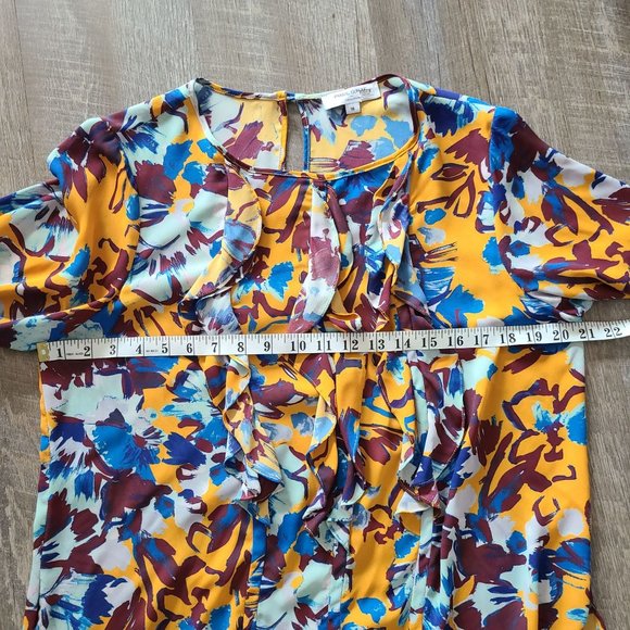 Prabal Gurung Collective Ochre Floral Ruffle Front Blouse Women's Size 16 - Picture 10 of 11